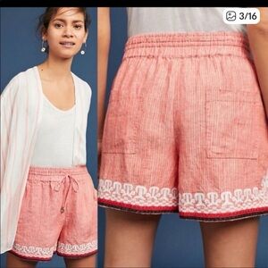 Anthropologie Beachcomber Embroidered Linen Shorts